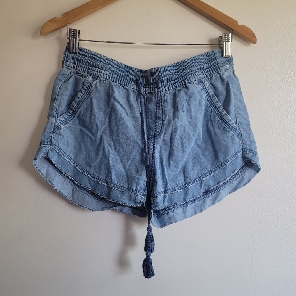 Ann Taylor Loft, Chambray  Drawstring Shorts, Blue, Size XS‎